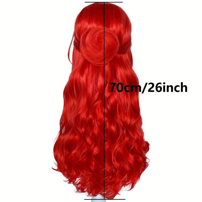 Red Wavy Bun Cosplay Wig with Bangs 66 cm Long Heat Resistant Fiber Hair