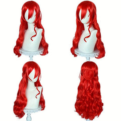 Red Wavy Bun Cosplay Wig with Bangs 66 cm Long Heat Resistant Fiber Hair
