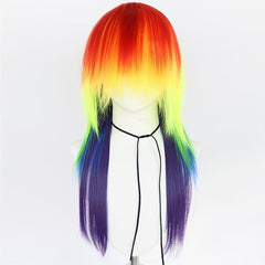 Rainbow Cosplay Wig Long Straight Layered Synthetic Hair Replacement & Wig Cap