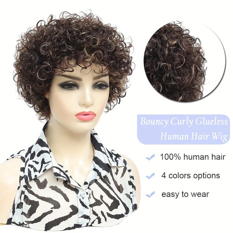 Natural Brown Highlights Glueless Human Hair Wigs for Women