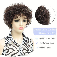 Natural Brown Highlights Glueless Human Hair Wigs for Women