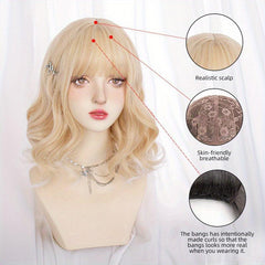 55 88 Cm Water Wave Hair Wigs With Bangs For Women