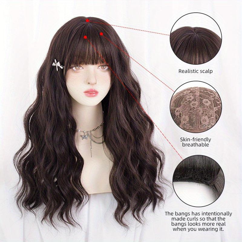 55 88 Cm Water Wave Hair Wigs With Bangs For Women