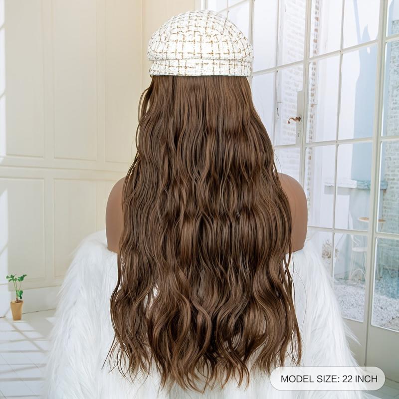 Curly Wavy Hair Wig with Beret Cap Synthetic Hair Replacement Women