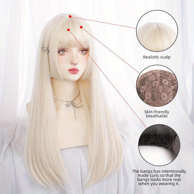 Long Curly Hair Wig Two Block Wig Bangs Synthetic Wig for Christmas Halloween