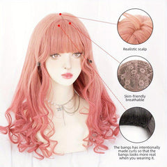 Long Curly Hair Wig Two Block Wig Bangs Synthetic Wig for Christmas Halloween