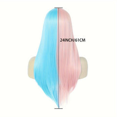 Pink Synthetic Wig With Bangs Cosplay Party Wig