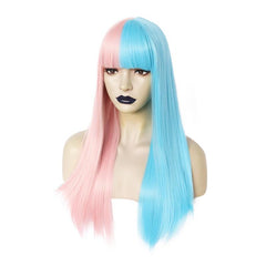 Pink Synthetic Wig With Bangs Cosplay Party Wig