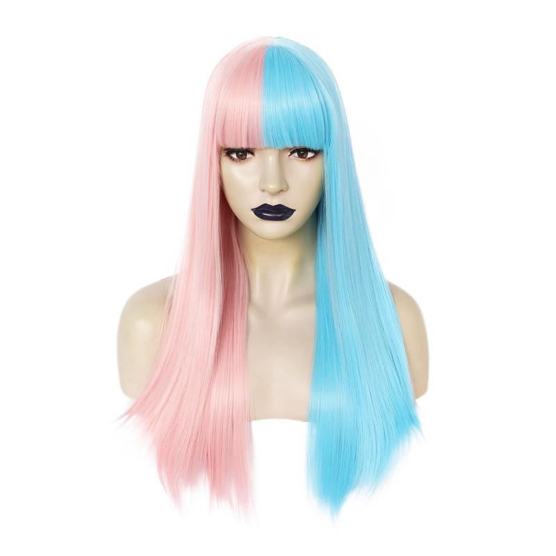 Pink Synthetic Wig With Bangs Cosplay Party Wig