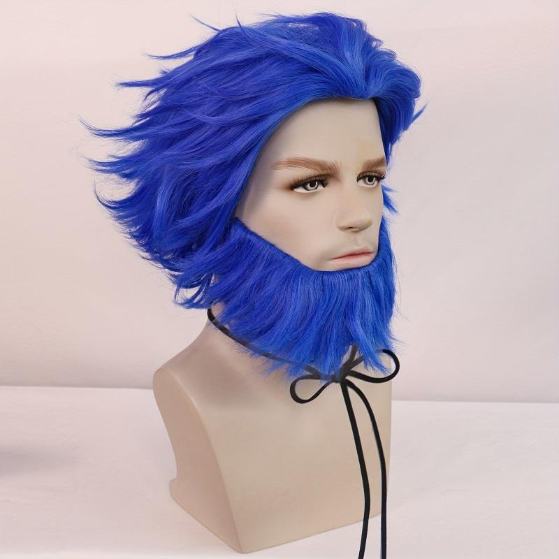 Short Straight Hair Wigs With Beard for Men Halloween Anime Cosplay