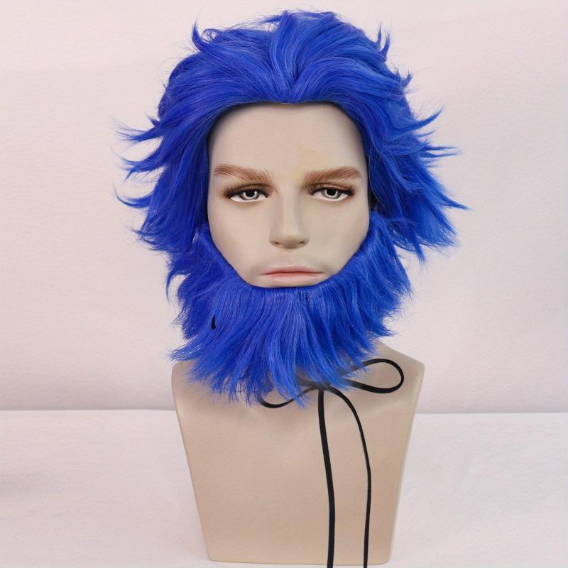 Short Straight Hair Wigs With Beard for Men Halloween Anime Cosplay