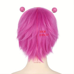 2 Clips Rose Short Wig Synthetic For Halloween Cosplay Wigs & 1pc Wig Cap