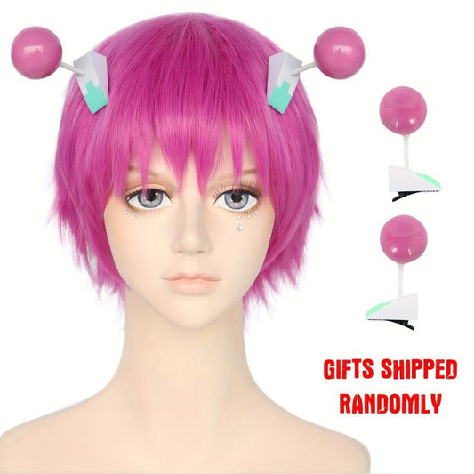 2 Clips Rose Short Wig Synthetic For Halloween Cosplay Wigs & 1pc Wig Cap
