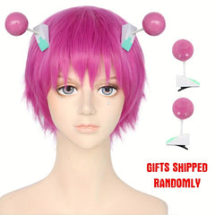 2 Clips Rose Short Wig Synthetic For Halloween Cosplay Wigs & 1pc Wig Cap