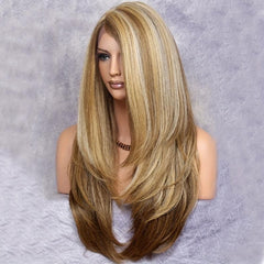 Long Wavy Hair Wig 12 Cm Heat Resistant Synthetic Fiber None Lace