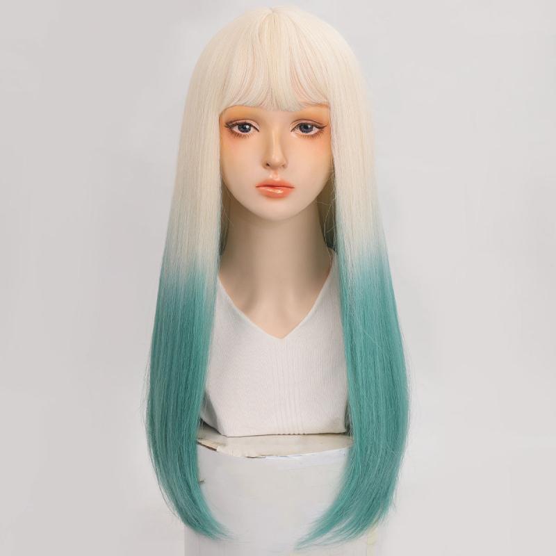 Ombre Long Straight Hair Wigs With Bangs for Cosplay Party Halloween