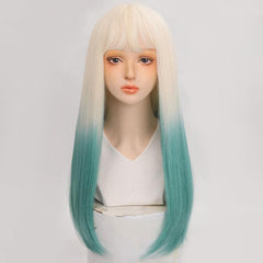 Ombre Long Straight Hair Wigs With Bangs for Cosplay Party Halloween