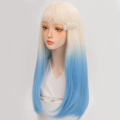 Ombre Long Straight Hair Wigs With Bangs for Cosplay Party Halloween