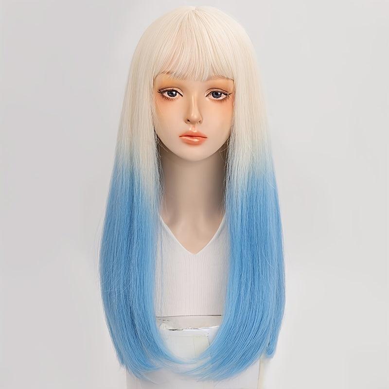 Ombre Long Straight Hair Wigs With Bangs for Cosplay Party Halloween