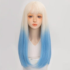 Ombre Long Straight Hair Wigs With Bangs for Cosplay Party Halloween