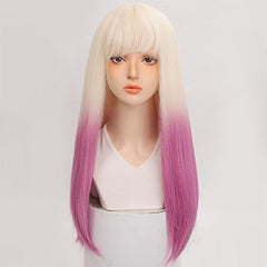 Ombre Long Straight Hair Wigs With Bangs for Cosplay Party Halloween