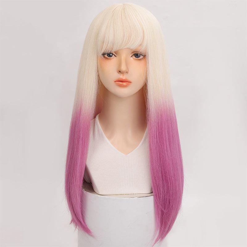 Ombre Long Straight Hair Wigs With Bangs for Cosplay Party Halloween