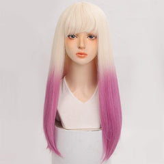 Ombre Long Straight Hair Wigs With Bangs for Cosplay Party Halloween