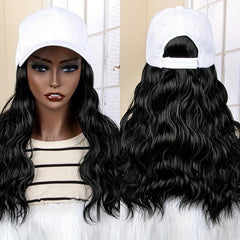 Black Medium Long Curly Hat Wig Adjustable Size Natural Look 14-18inch