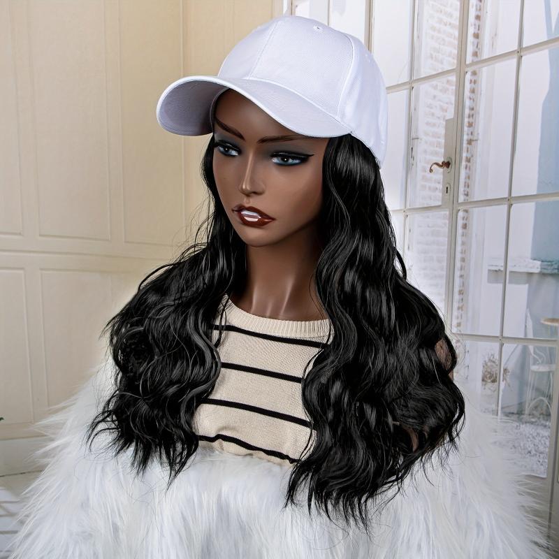 Black Medium Long Curly Hat Wig Adjustable Size Natural Look 14-18inch