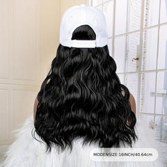 Black Medium Long Curly Hat Wig Adjustable Size Natural Look 14-18inch
