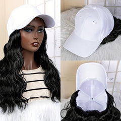 Black Medium Long Curly Hat Wig Adjustable Size Natural Look 14-18inch