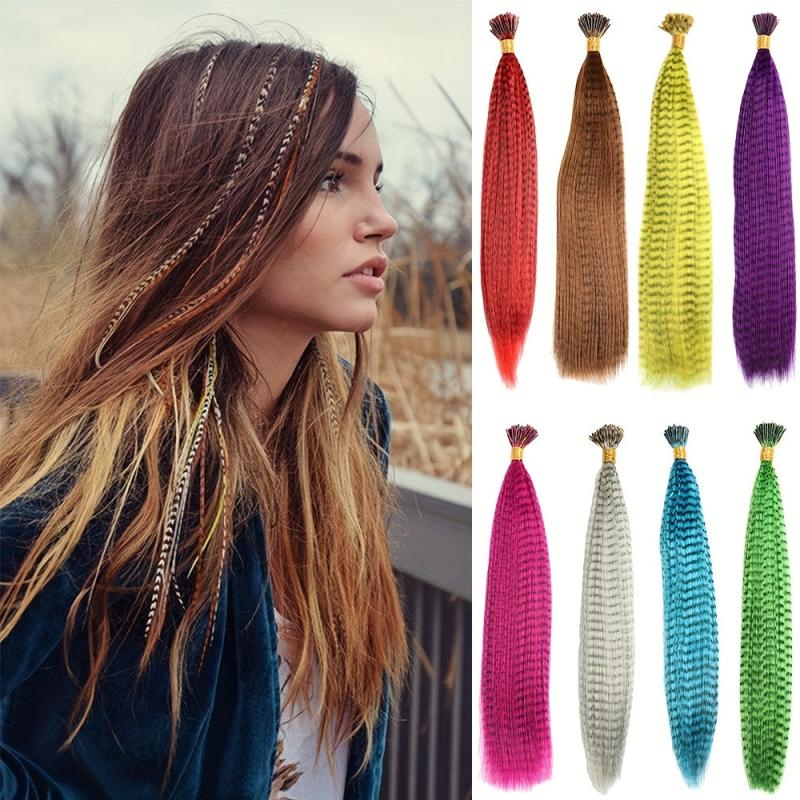 50PCS Colorful Feather Crochet Hair Extensions Synthetic Hair Pieces