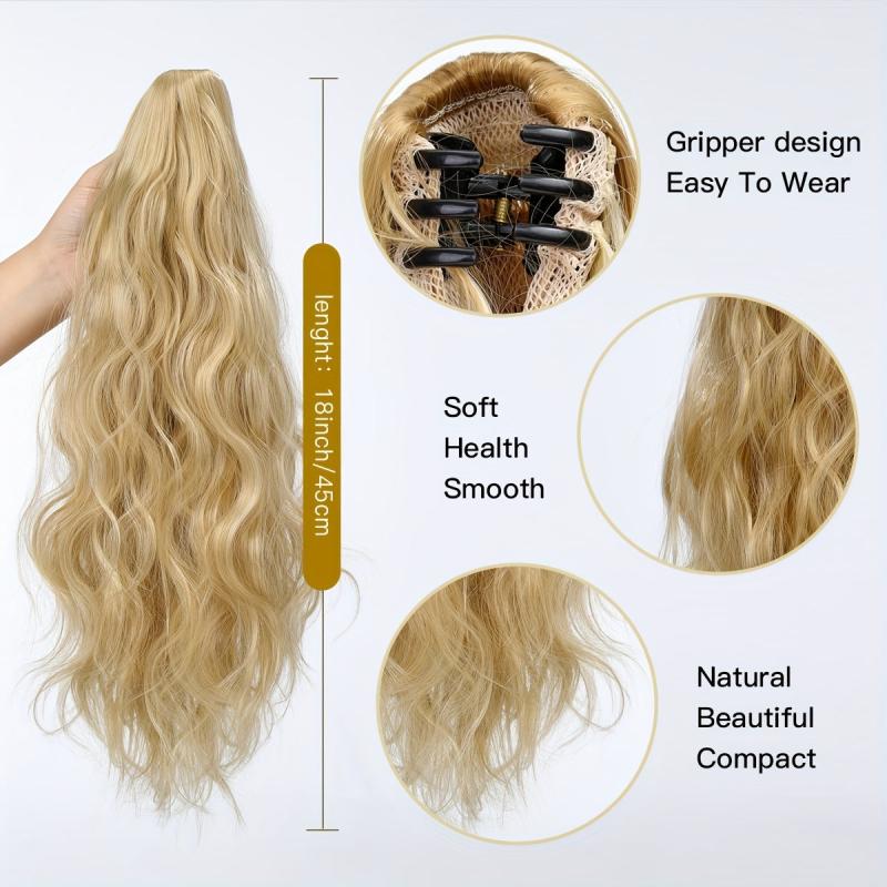 Long Curly Wavy Ponytail Extensions Clip In Natural Look