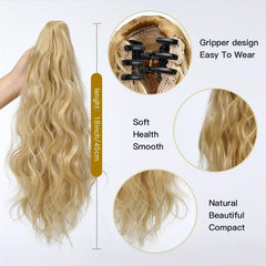Long Curly Wavy Ponytail Extensions Clip In Natural Look