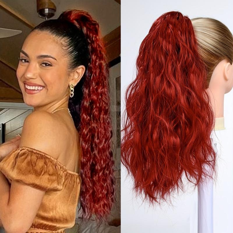 Long Curly Wavy Ponytail Extensions Clip In Natural Look