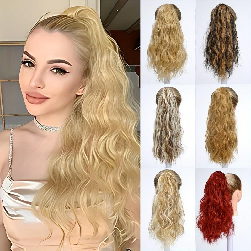 Long Curly Wavy Ponytail Extensions Clip In Natural Look