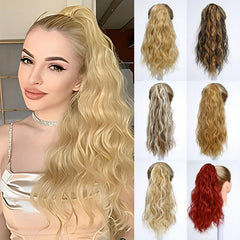 Long Curly Wavy Ponytail Extensions Clip In Natural Look