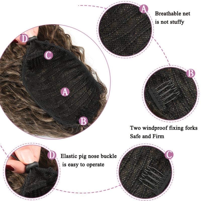 25CM Curly Ponytail Extension Drawstring Synthetic Hairpieces Clip In Hair