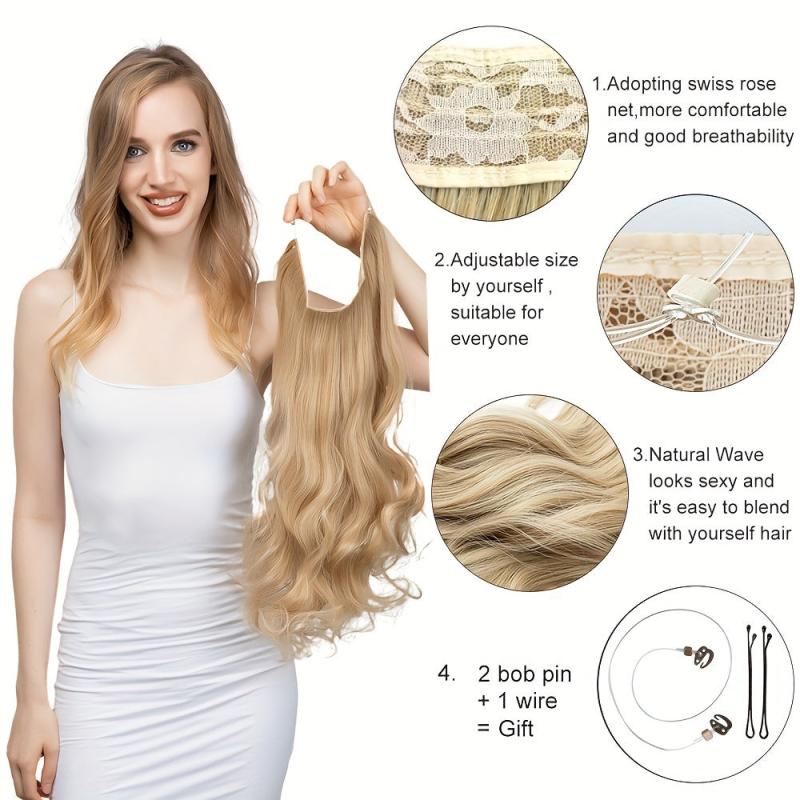 Long Straight Hair Pieces Synthetic Fishing Line Hair Extensions Daily Use