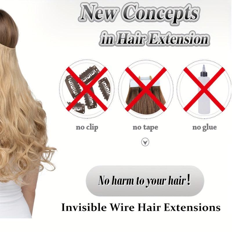 Long Straight Hair Pieces Synthetic Fishing Line Hair Extensions Daily Use