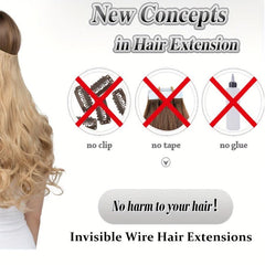 Long Straight Hair Pieces Synthetic Fishing Line Hair Extensions Daily Use