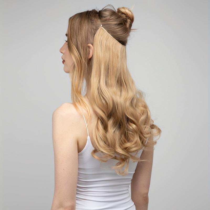 Long Straight Hair Pieces Synthetic Fishing Line Hair Extensions Daily Use