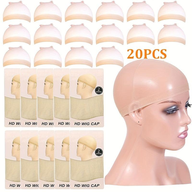 20 PCS Nylon Stocking Wig Cap Thin Bald Cap For Women Strap Elastic Band