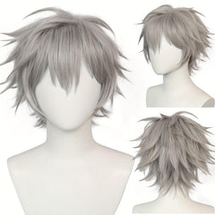 Short Gray Straight Synthetic Cosplay Wig For Halloween