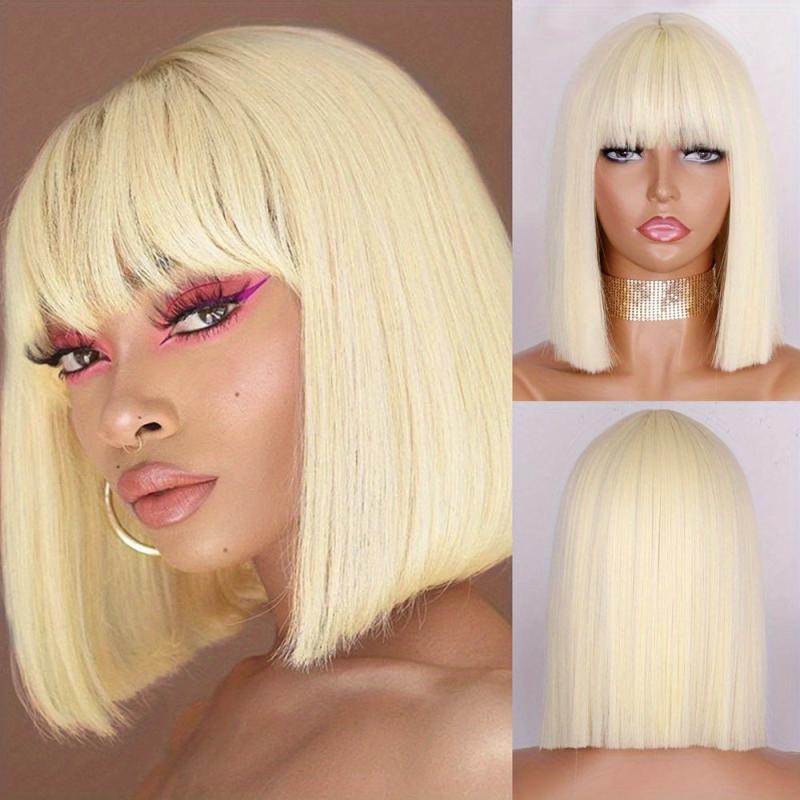 Short Straight Bob Wig with Bangs for Women