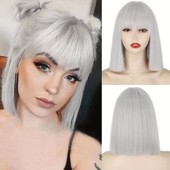 Short Straight Bob Wig with Bangs for Women