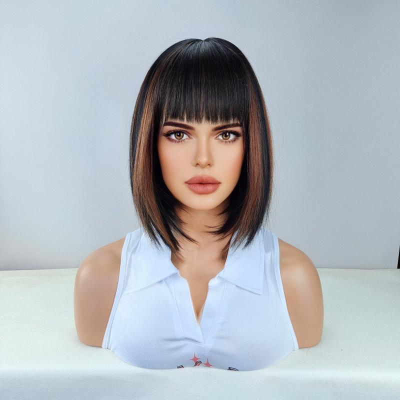 30 48 Cm Bob Wig Straight Hair Bangs Synthetic Heat Resistant Replacement Wig