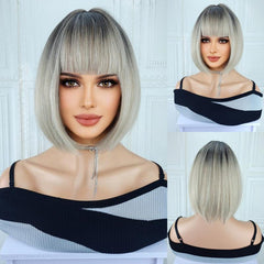 30 48 Cm Bob Wig Straight Hair Bangs Synthetic Heat Resistant Replacement Wig