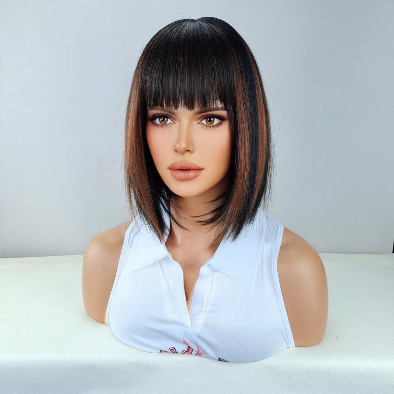 30 48 Cm Bob Wig Straight Hair Bangs Synthetic Heat Resistant Replacement Wig
