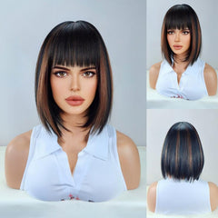 30 48 Cm Bob Wig Straight Hair Bangs Synthetic Heat Resistant Replacement Wig